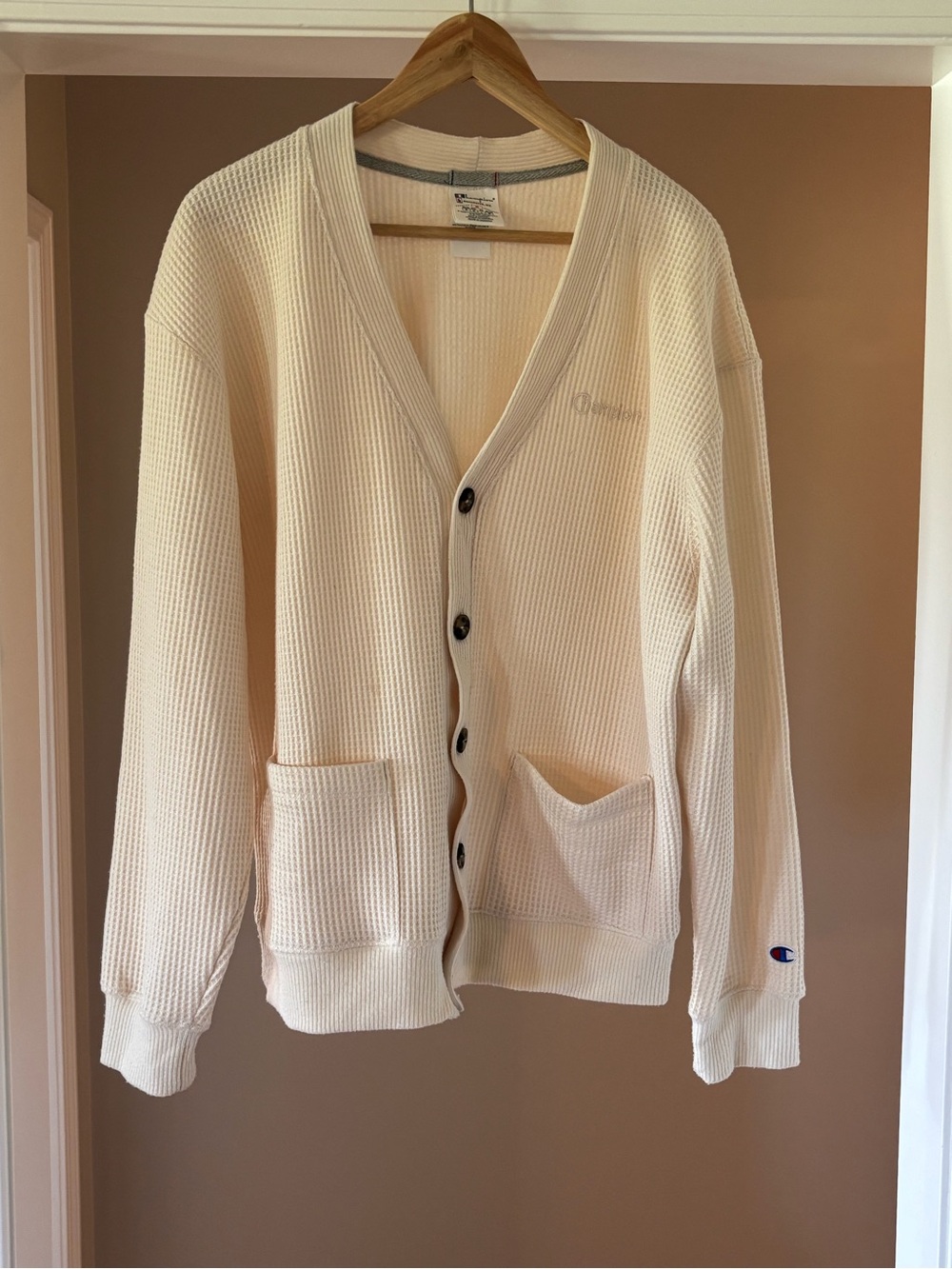 Champion Cream Waffle Knit Button-Up Cardigan